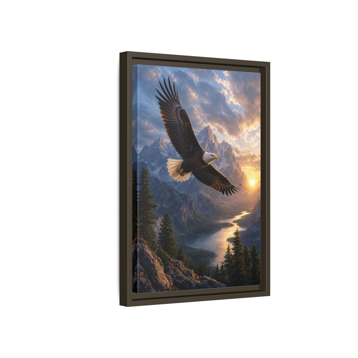Nature Eagle Mountain Sunset Framed Canvas Wall Art - Realistic Living Room Above Sofa shown as canvas wall art