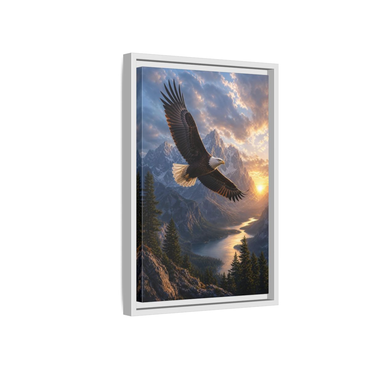 Nature Eagle Mountain Sunset Framed Canvas Wall Art - Realistic Living Room Above Sofa shown as canvas wall art
