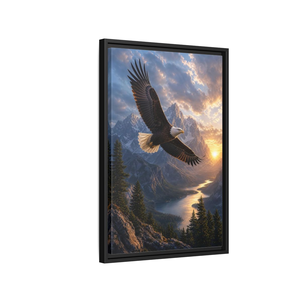 Nature Eagle Mountain Sunset Framed Canvas Wall Art - Realistic Living Room Above Sofa shown as canvas wall art