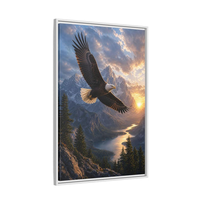 Nature Eagle Mountain Sunset Framed Canvas Wall Art - Realistic Living Room Above Sofa shown as canvas wall art