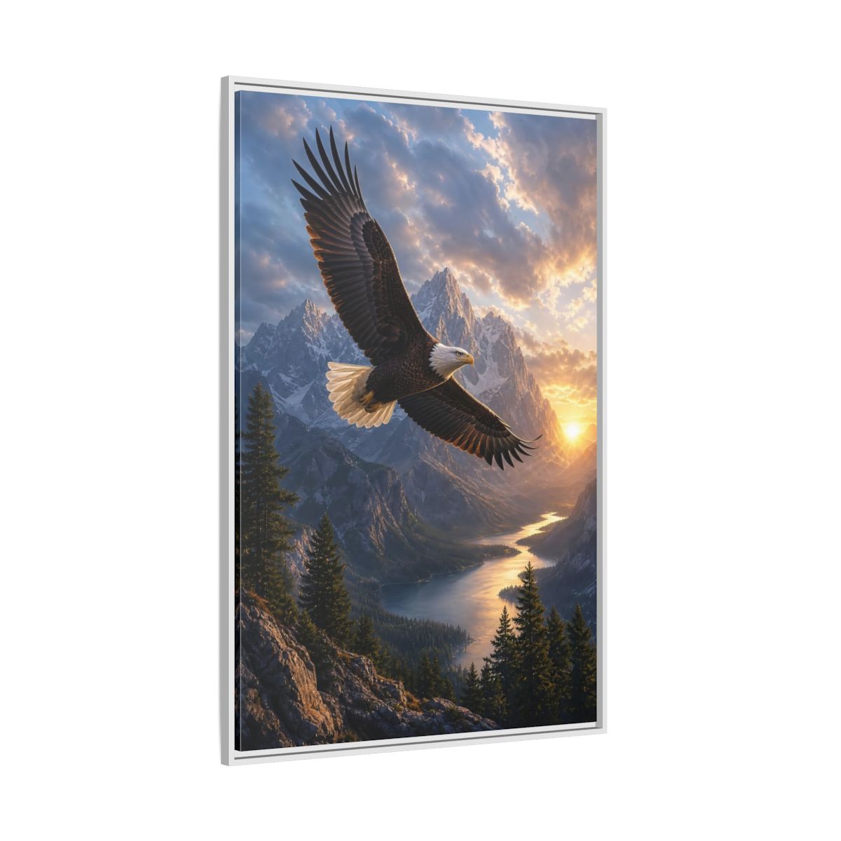 Nature Eagle Mountain Sunset Framed Canvas Wall Art - Realistic Living Room Above Sofa shown as canvas wall art
