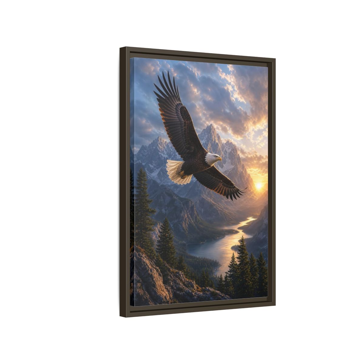 Nature Eagle Mountain Sunset Framed Canvas Wall Art - Realistic Living Room Above Sofa shown as canvas wall art