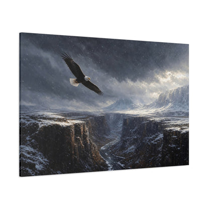 Side Mockup 1. Nature Eagle Snowy Canyon shown as stretched canvas wall art