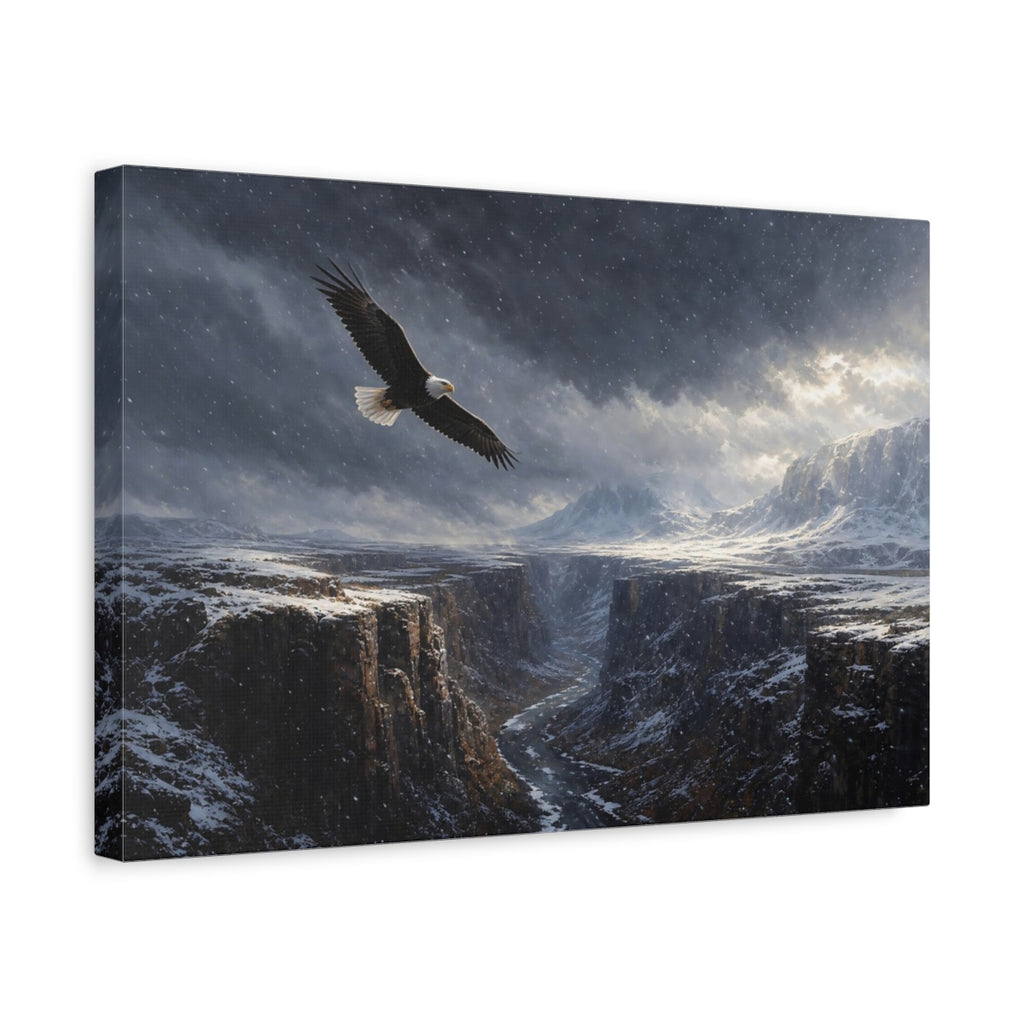 Side Mockup 4. Nature Eagle Snowy Canyon shown as stretched canvas wall art