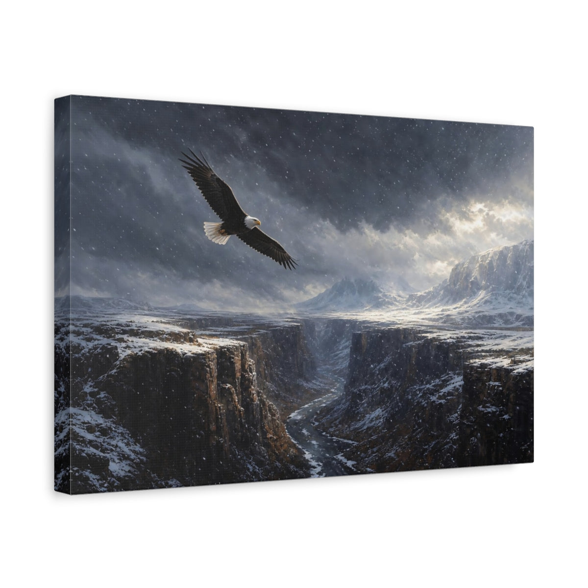 Side Mockup 4. Nature Eagle Snowy Canyon shown as stretched canvas wall art