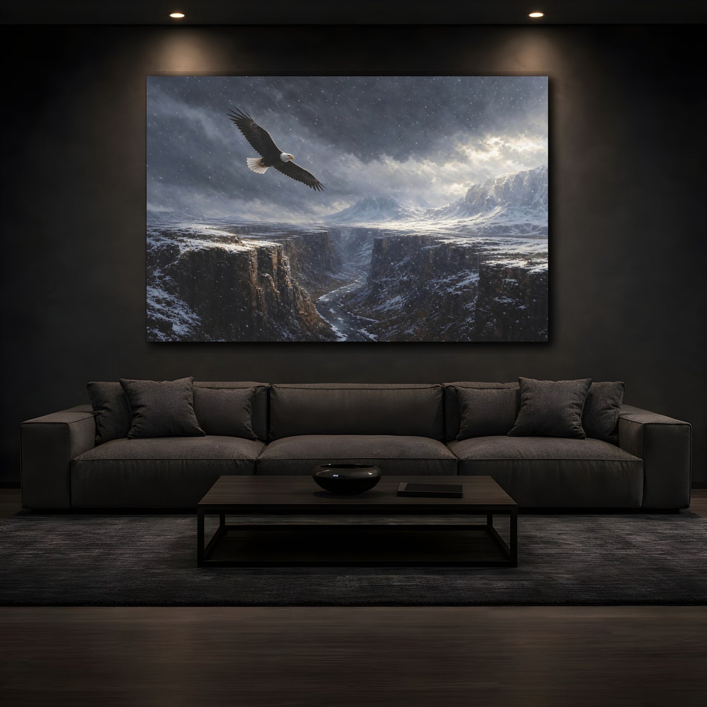 Mockup 3. Nature Eagle Snowy Canyon shown as stretched canvas wall art