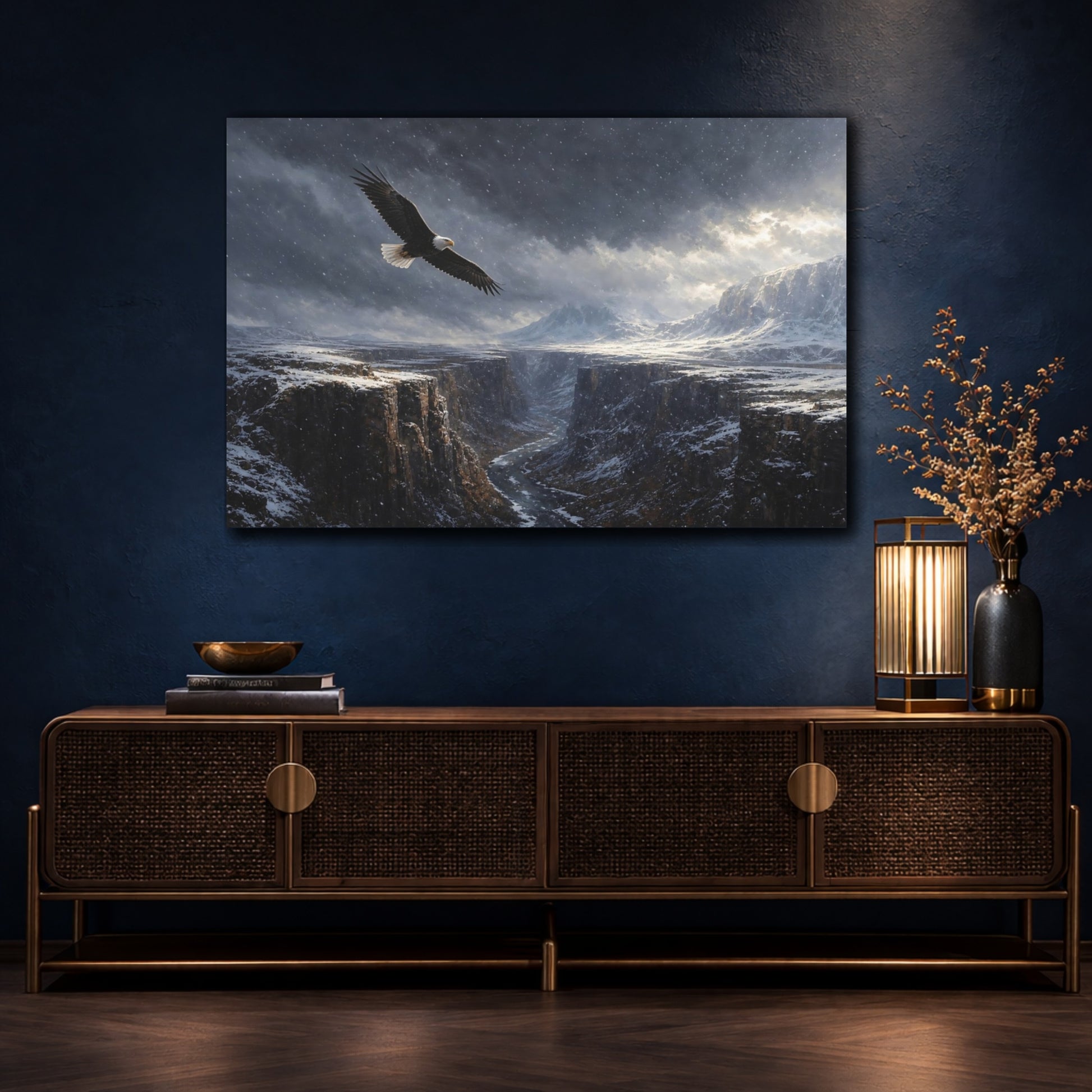 Mockup 4. Nature Eagle Snowy Canyon shown as stretched canvas wall art