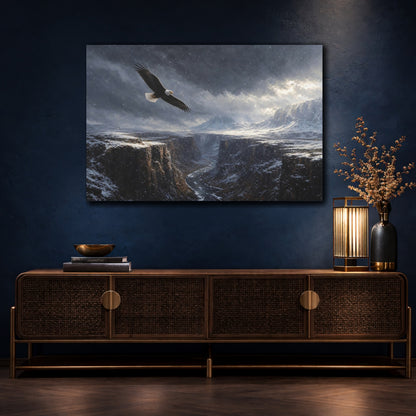 Mockup 4. Nature Eagle Snowy Canyon shown as stretched canvas wall art