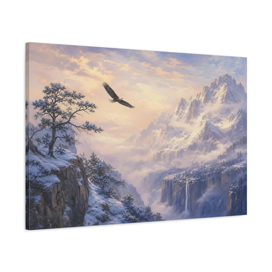 Main Mockup. Nature Eagle Winter Landscape shown as stretched canvas wall art