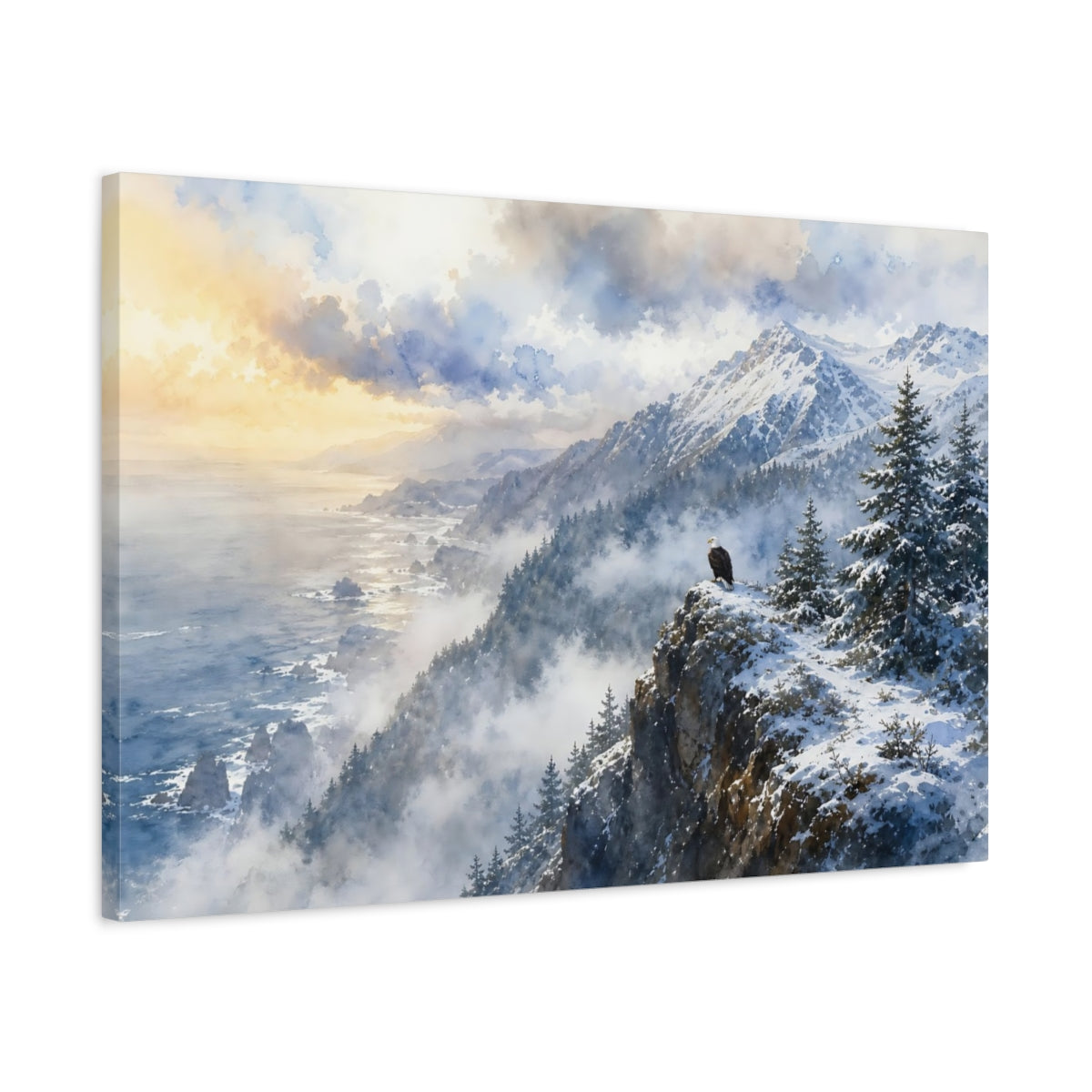 Side Mockup 2. Nature Eagle Winter Landscape Eagle shown as stretched canvas wall art