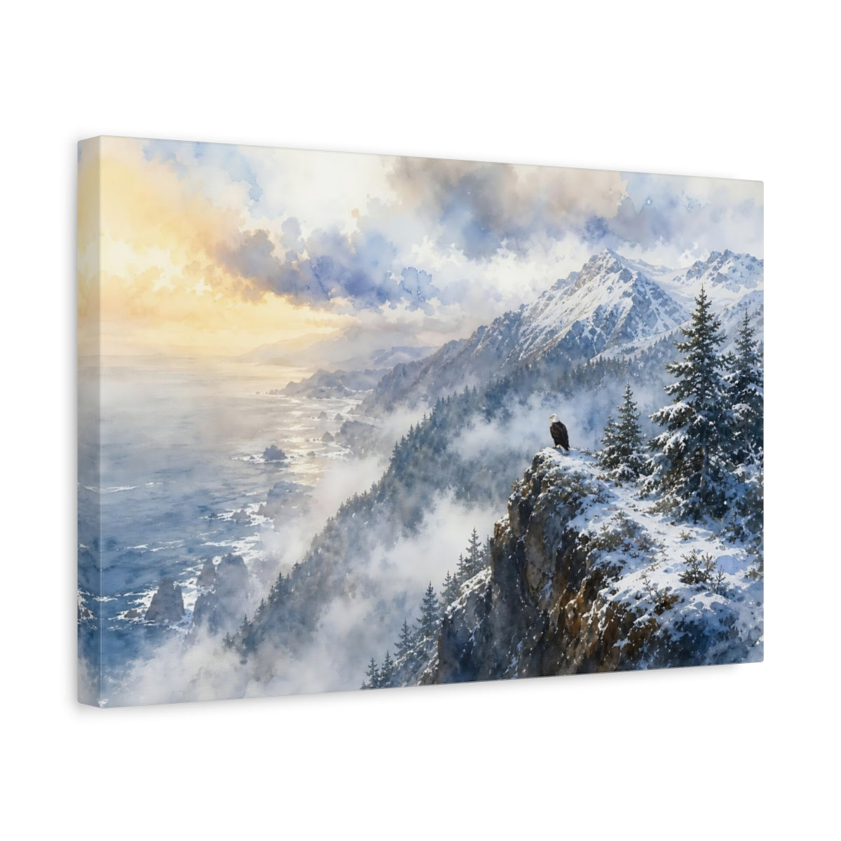 Side Mockup 4. Nature Eagle Winter Landscape Eagle shown as stretched canvas wall art