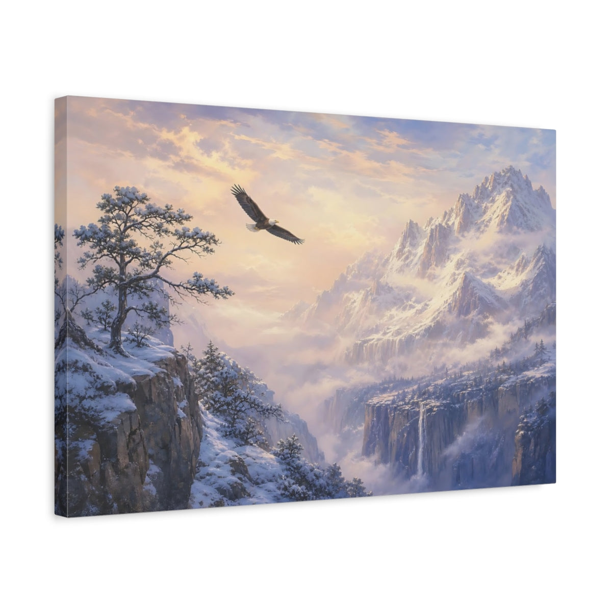 Side Mockup 3. Nature Eagle Winter Landscape shown as stretched canvas wall art