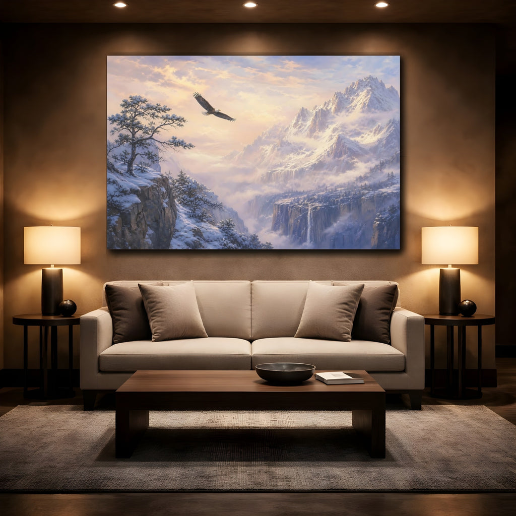 Mockup 2. Nature Eagle Winter Landscape shown as stretched canvas wall art