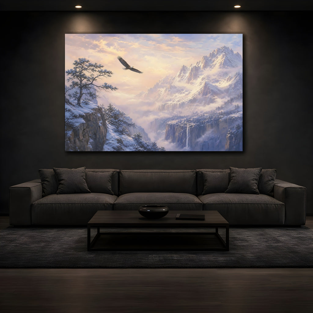 Mockup 3. Nature Eagle Winter Landscape shown as stretched canvas wall art