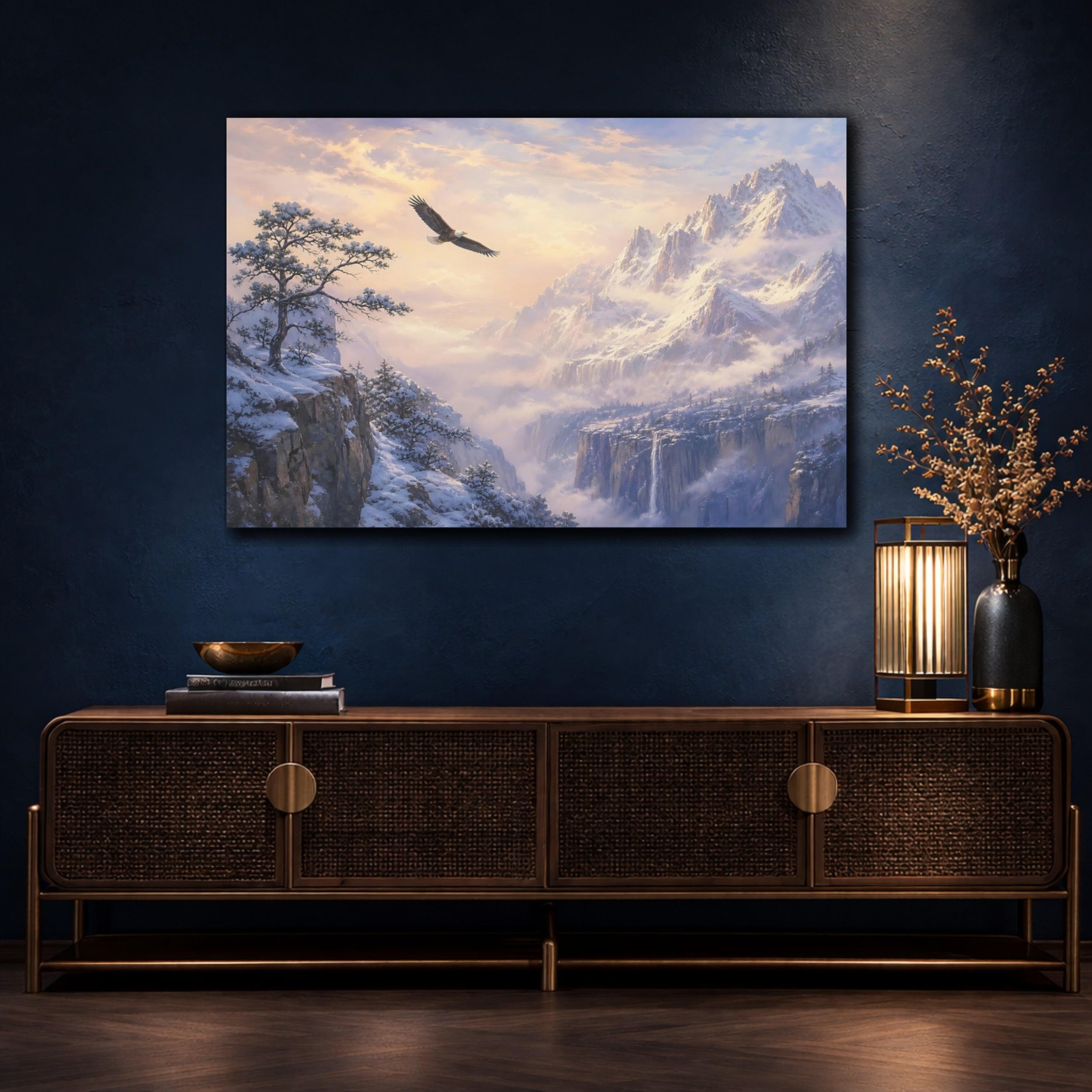 Mockup 4. Nature Eagle Winter Landscape shown as stretched canvas wall art