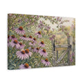 Side Mockup 4. Nature Echinacea Flowers Purple Flowers Gate shown as stretched canvas wall art