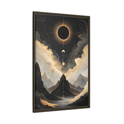Nature Eclipse Mountains Black Gold Landscape Framed Canvas Wall Art - Abstract Living Room, Above Fireplace shown as canvas wall art