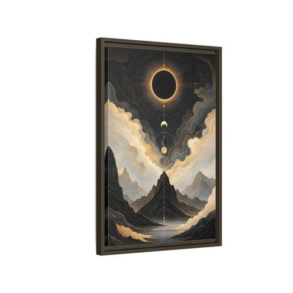 Nature Eclipse Mountains Black Gold Landscape Framed Canvas Wall Art - Abstract Living Room, Above Fireplace shown as canvas wall art