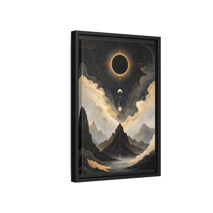 Nature Eclipse Mountains Black Gold Landscape Framed Canvas Wall Art - Abstract Living Room, Above Fireplace shown as canvas wall art