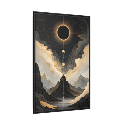 Nature Eclipse Mountains Black Gold Landscape Framed Canvas Wall Art - Abstract Living Room, Above Fireplace shown as canvas wall art