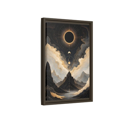 Nature Eclipse Mountains Black Gold Landscape Framed Canvas Wall Art - Abstract Living Room, Above Fireplace shown as canvas wall art