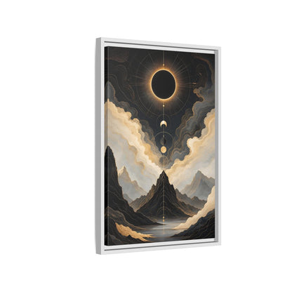 Nature Eclipse Mountains Black Gold Landscape Framed Canvas Wall Art - Abstract Living Room, Above Fireplace shown as canvas wall art