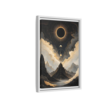 Nature Eclipse Mountains Black Gold Landscape Framed Canvas Wall Art - Abstract Living Room, Above Fireplace shown as canvas wall art