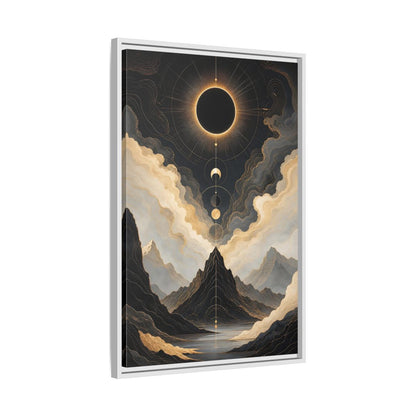 Nature Eclipse Mountains Black Gold Landscape Framed Canvas Wall Art - Abstract Living Room, Above Fireplace shown as canvas wall art