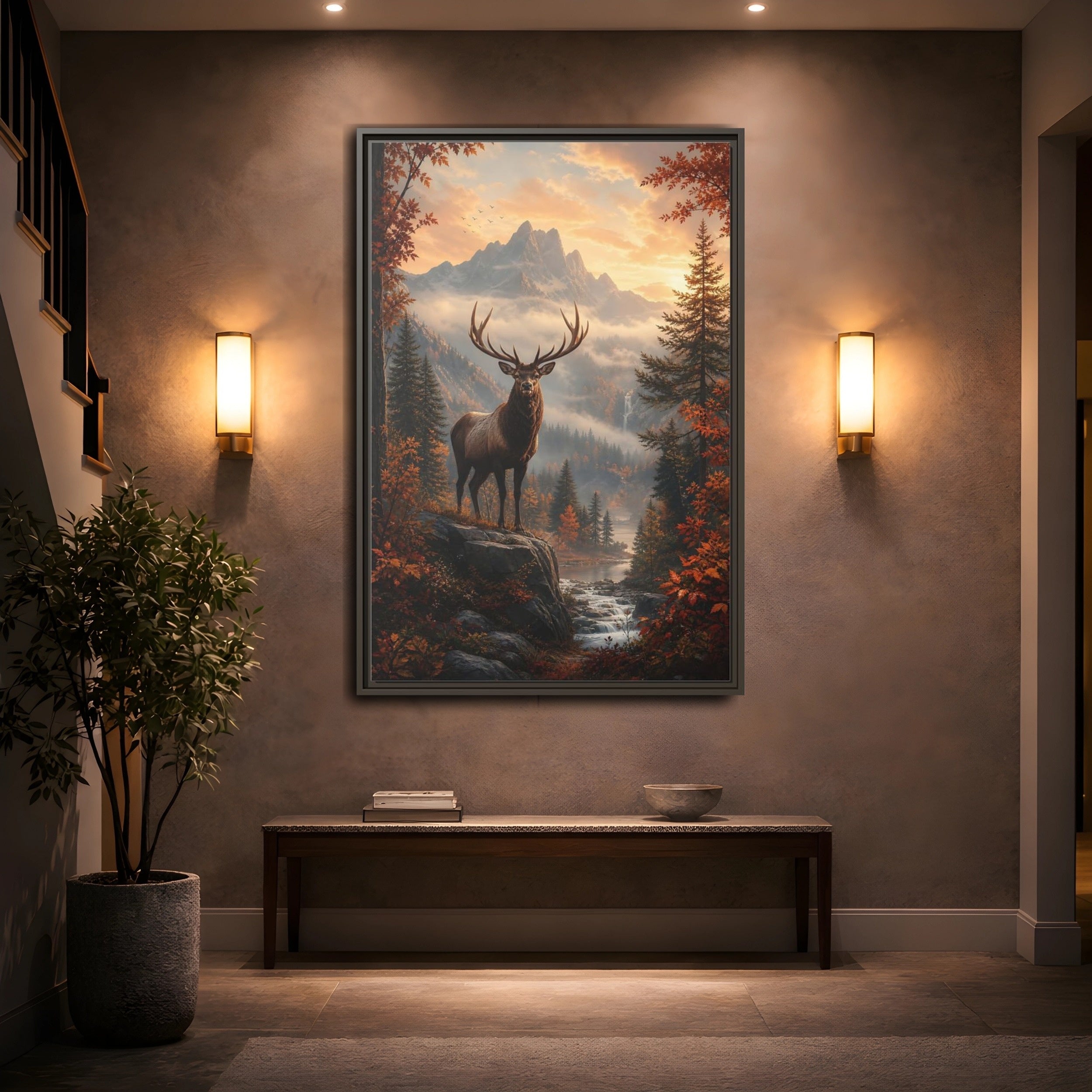 Mockup 2. Nature Elk Autumn Elk Landscape shown as stretched canvas wall art
