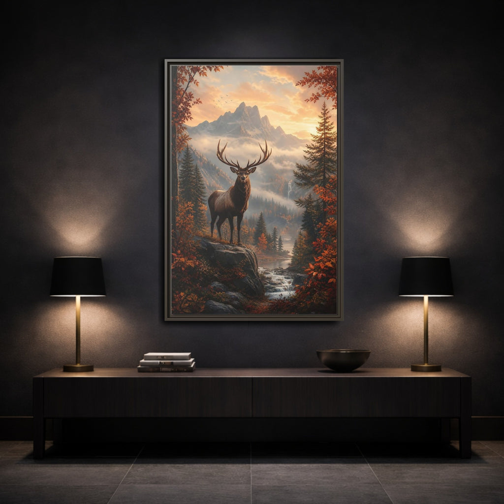Mockup 3. Nature Elk Autumn Elk Landscape shown as stretched canvas wall art