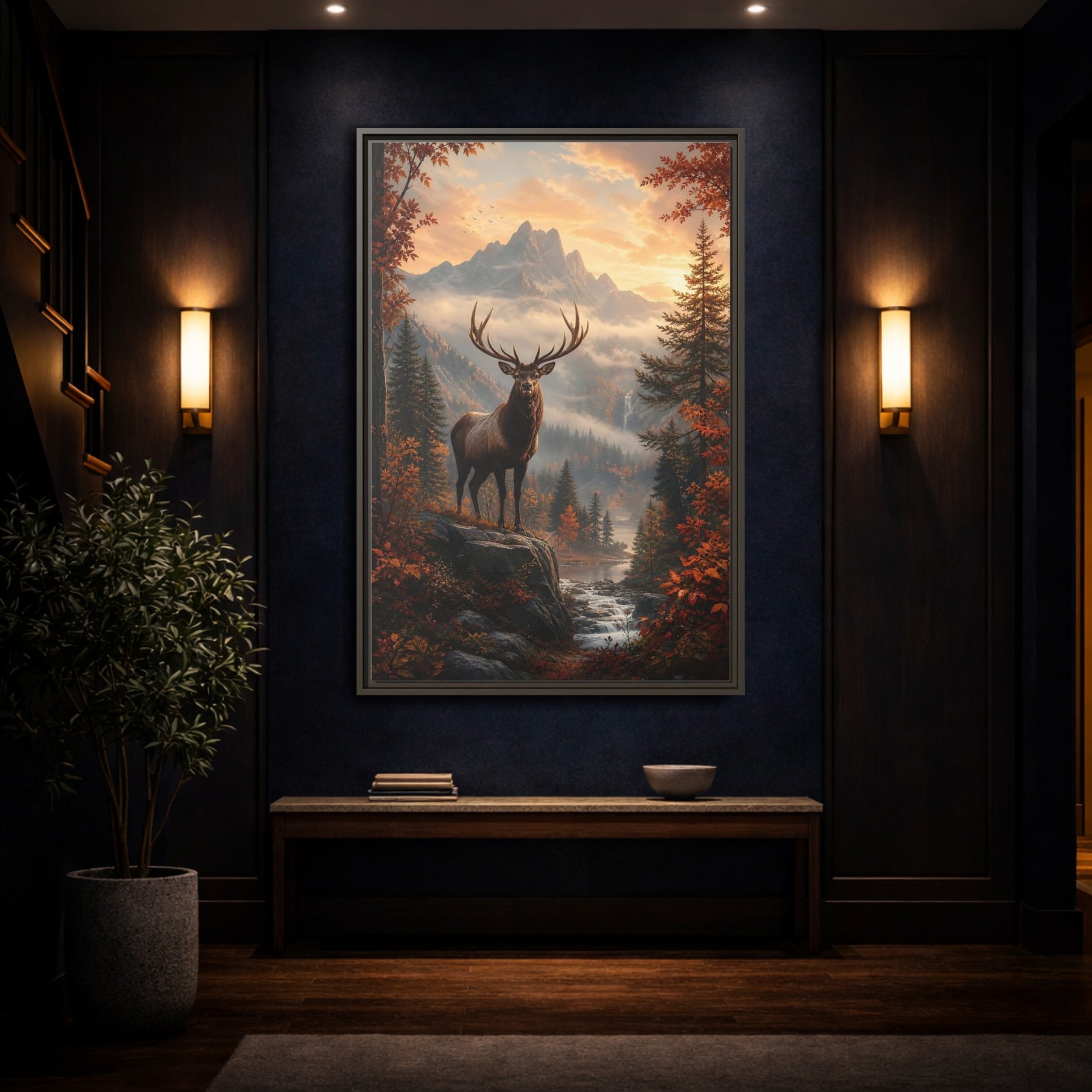 Mockup 4. Nature Elk Autumn Elk Landscape shown as stretched canvas wall art