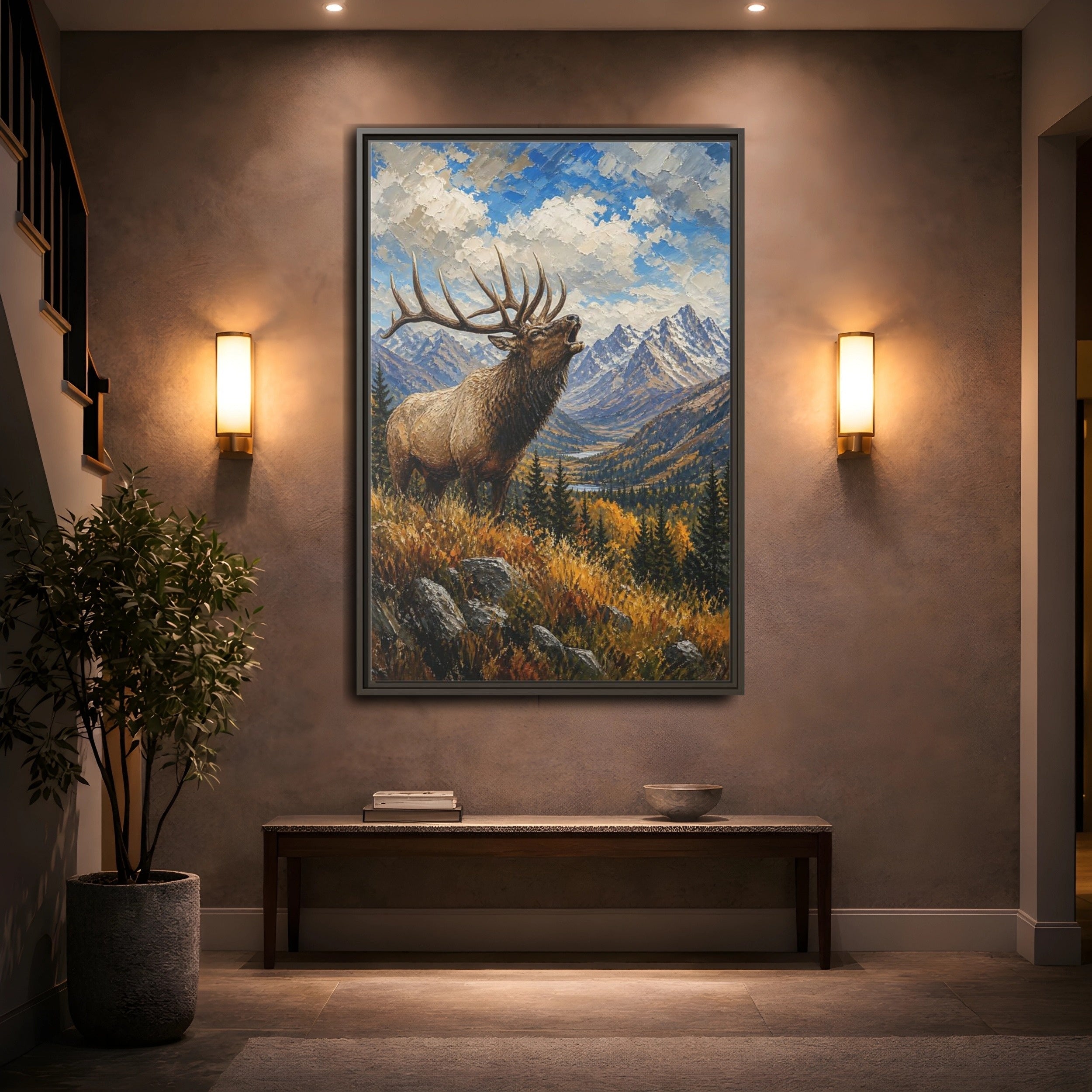 Mockup 2. Nature Elk Elk Mountains shown as stretched canvas wall art