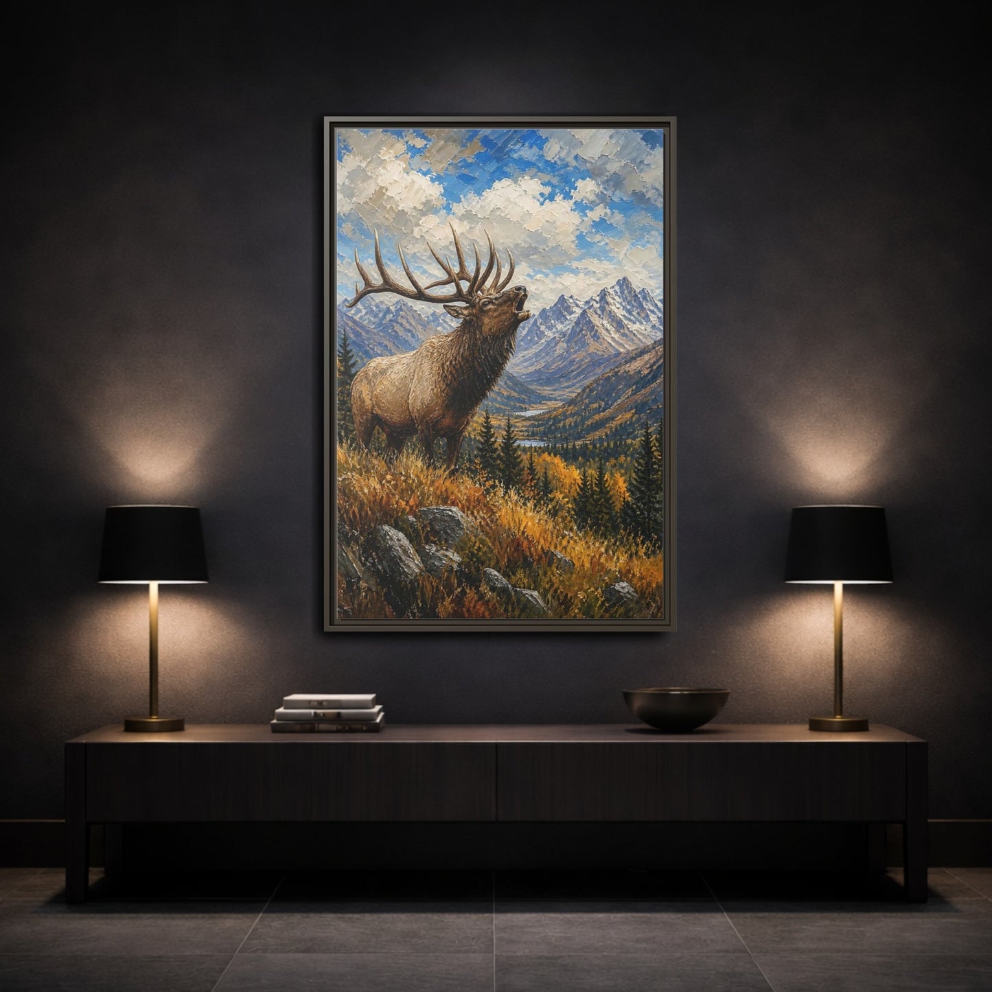 Mockup 3. Nature Elk Elk Mountains shown as stretched canvas wall art