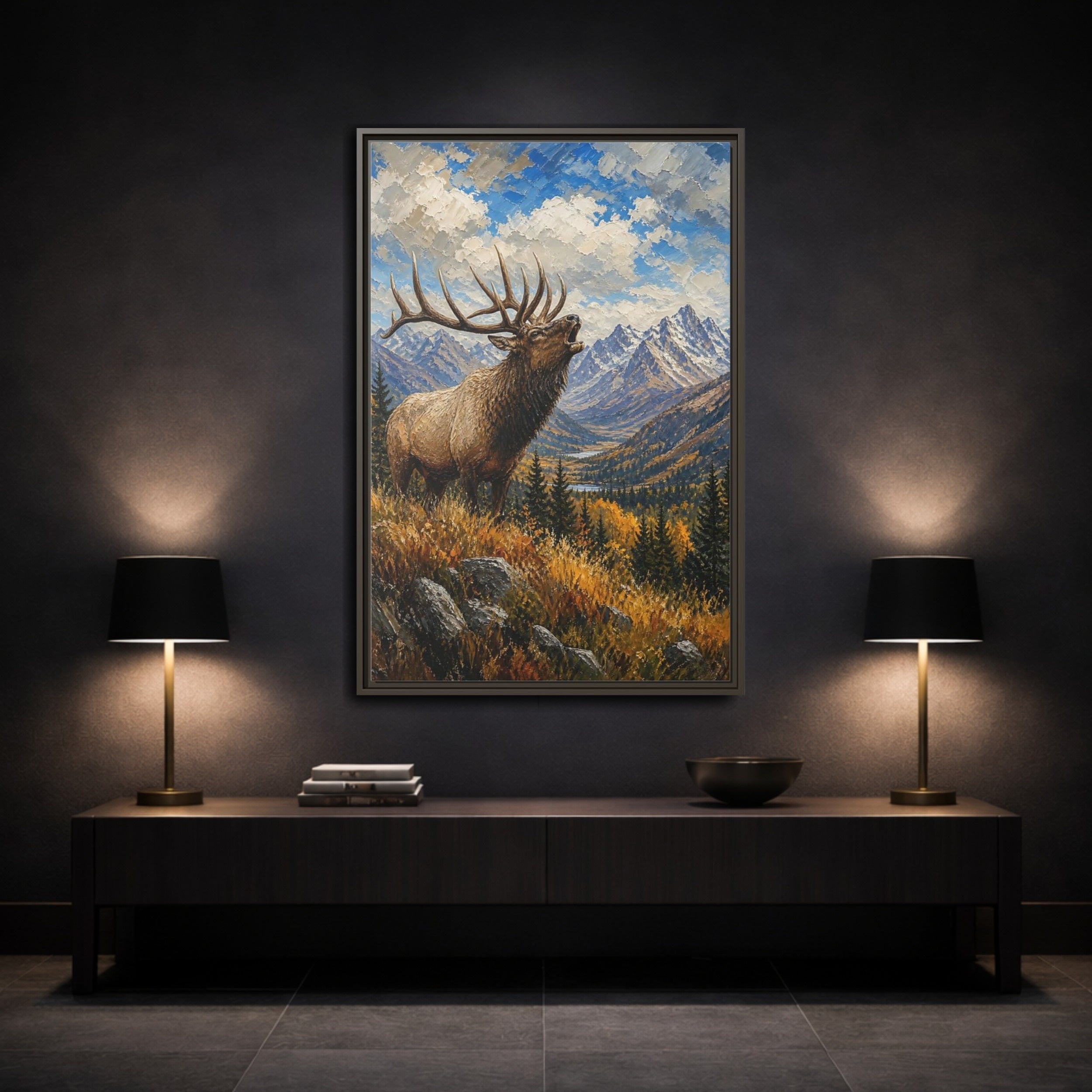 Mockup 3. Nature Elk Elk Mountains shown as stretched canvas wall art