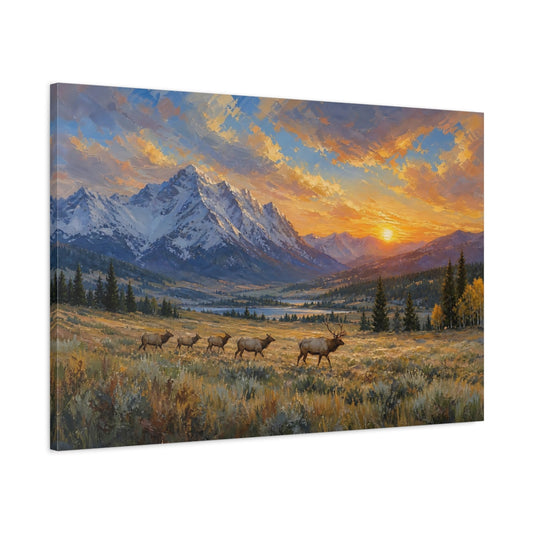 Main Mockup. Nature Elk Golden Elk Landscape shown as stretched canvas wall art