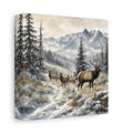 Side Mockup 2. Nature Elk Herd Brown And White Winter shown as stretched canvas wall art