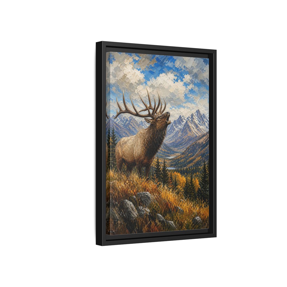 Side Mockup 6. Nature Elk Elk Mountains shown as stretched canvas wall art