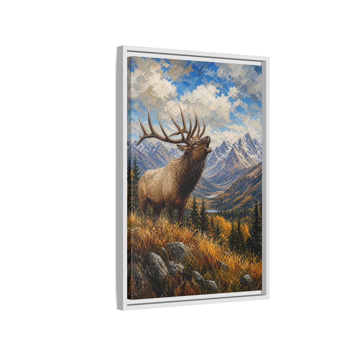 Side Mockup 1. Nature Elk Elk Mountains shown as stretched canvas wall art
