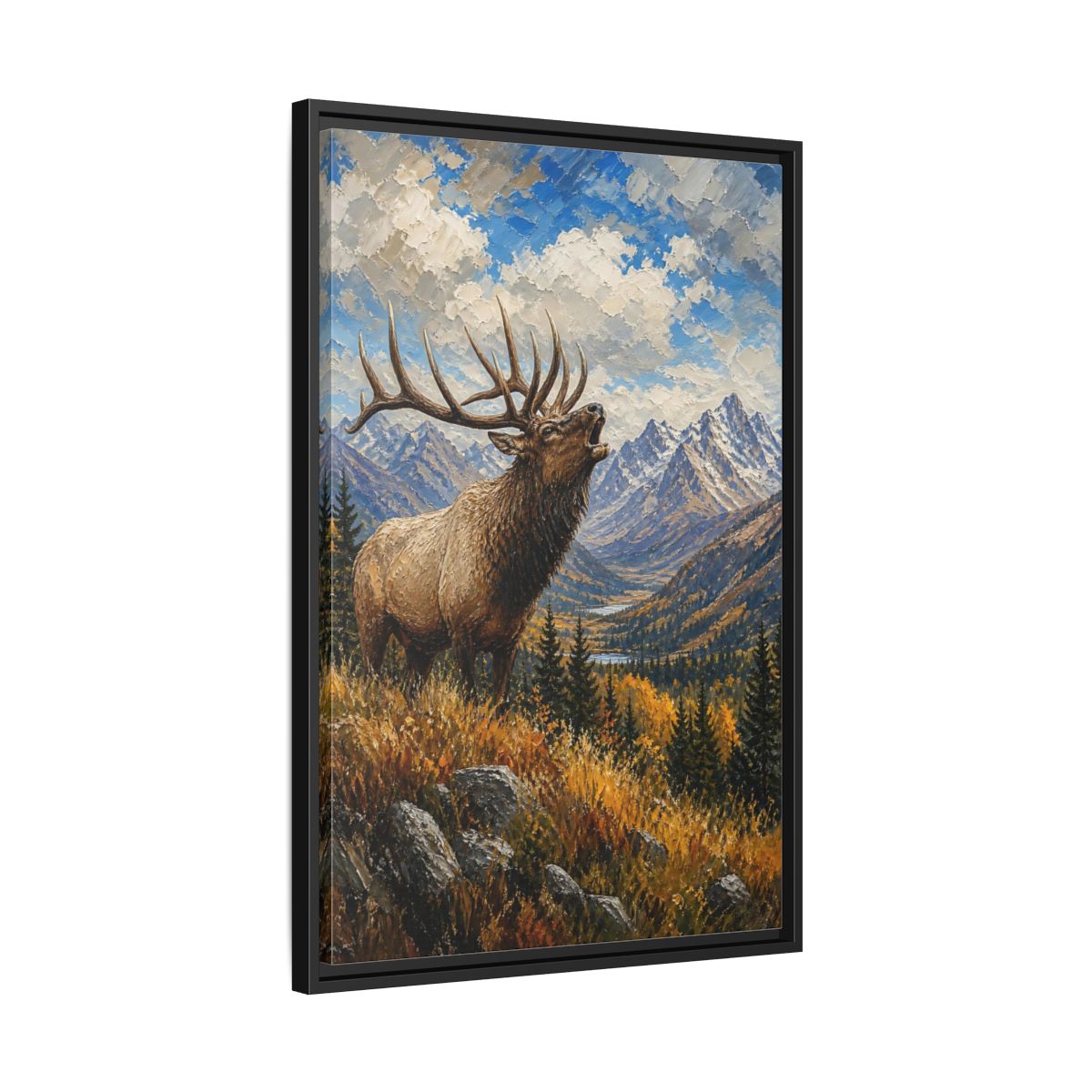 Side Mockup 14. Nature Elk Elk Mountains shown as stretched canvas wall art