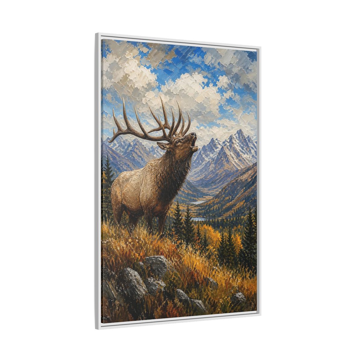 Side Mockup 7. Nature Elk Elk Mountains shown as stretched canvas wall art