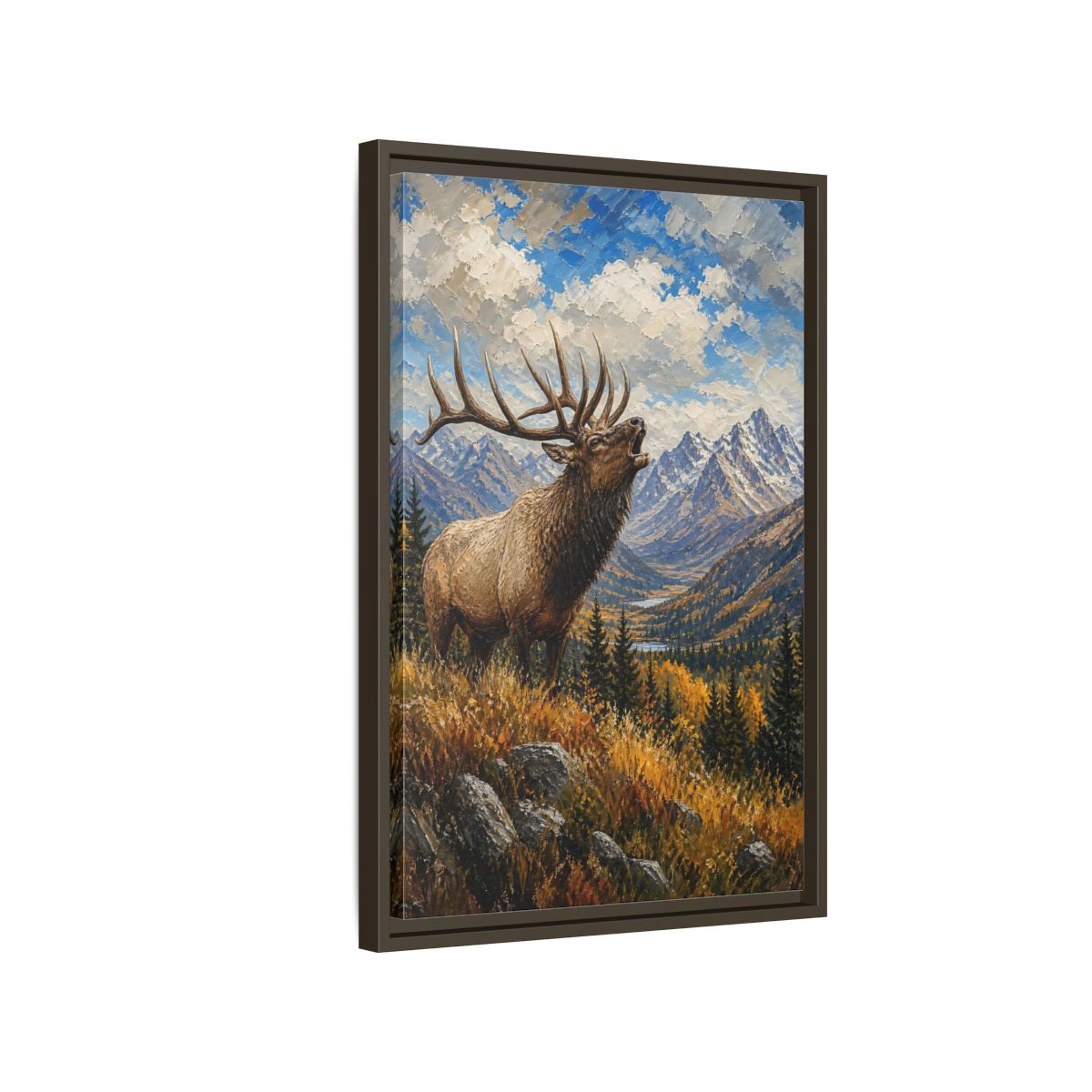 Side Mockup 2. Nature Elk Elk Mountains shown as stretched canvas wall art