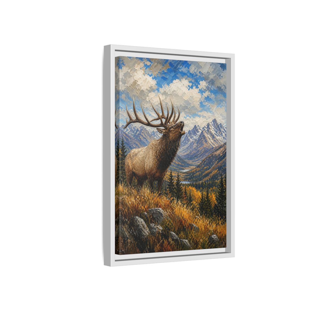 Side Mockup 4. Nature Elk Elk Mountains shown as stretched canvas wall art