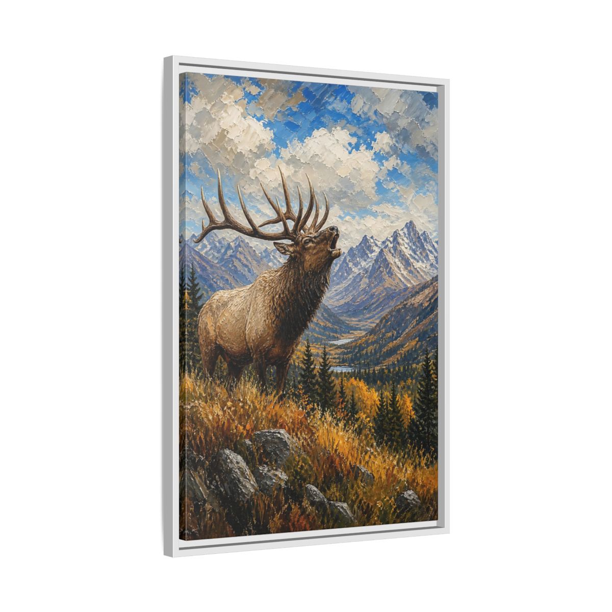 Side Mockup 10. Nature Elk Elk Mountains shown as stretched canvas wall art