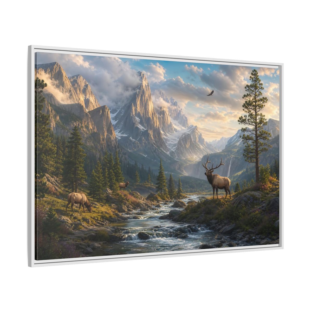Side Mockup 7. Nature Elk Mountains Mountain River Elk shown as stretched canvas wall art
