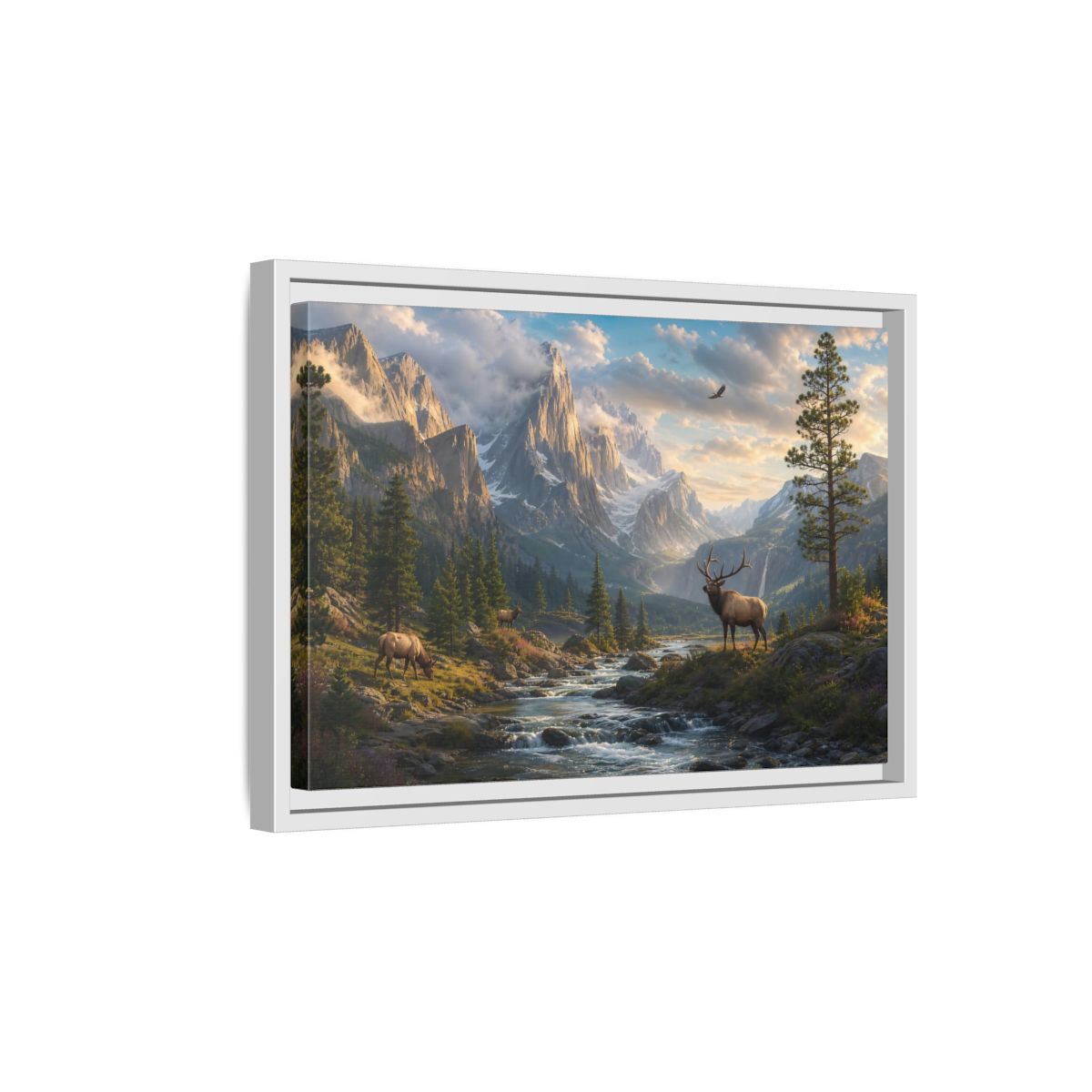 Side Mockup 4. Nature Elk Mountains Mountain River Elk shown as stretched canvas wall art