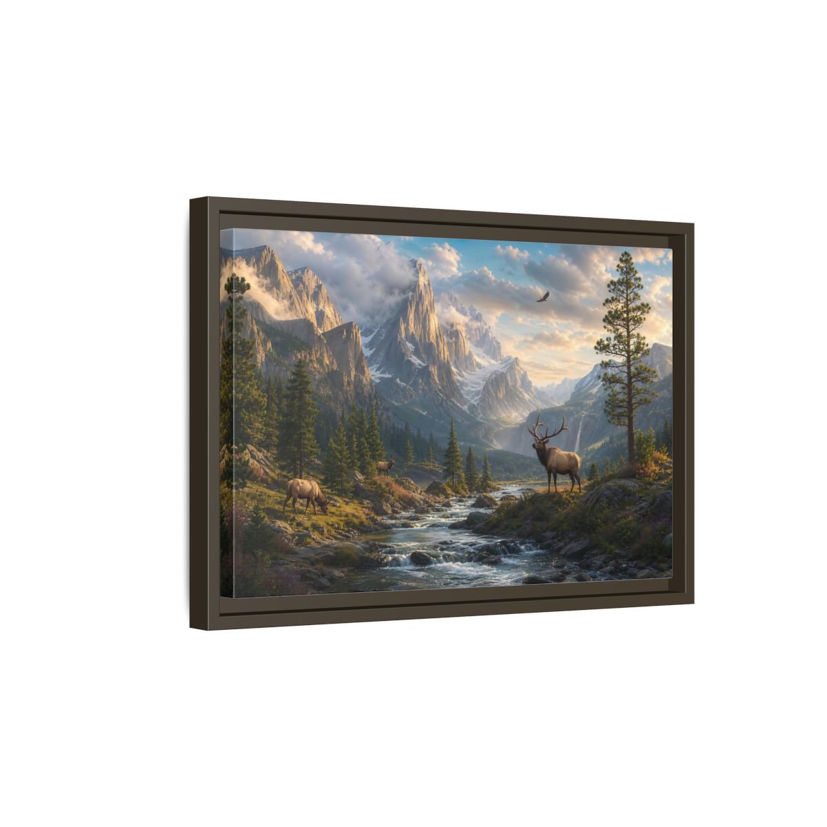 Side Mockup 5. Nature Elk Mountains Mountain River Elk shown as stretched canvas wall art