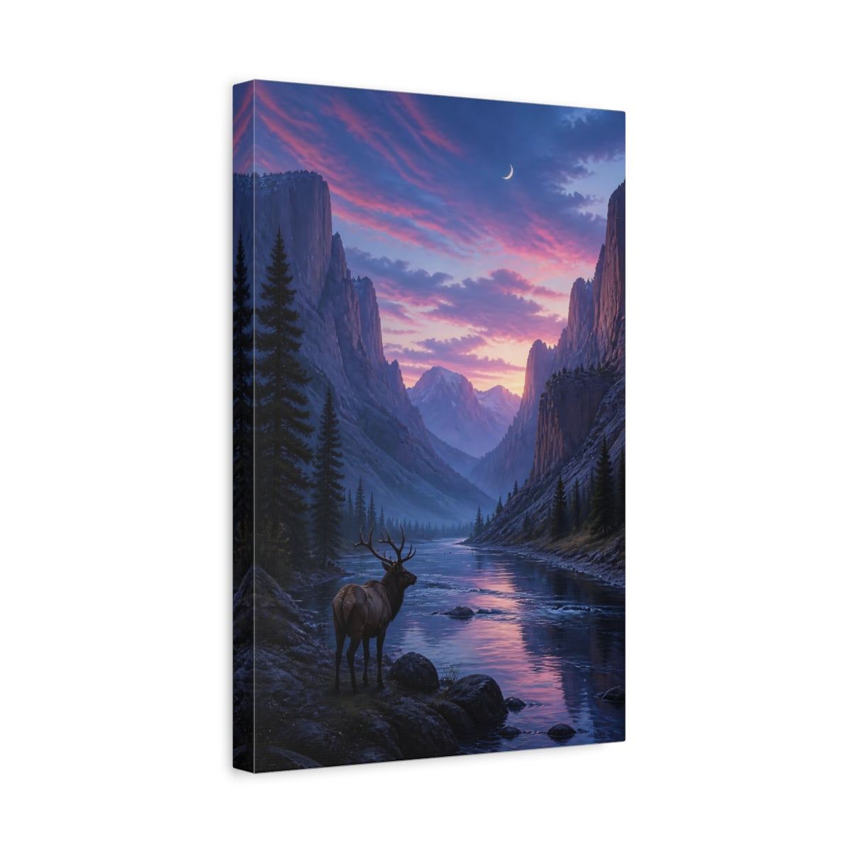Side Mockup 4. Nature Elk Purple Landscape shown as stretched canvas wall art