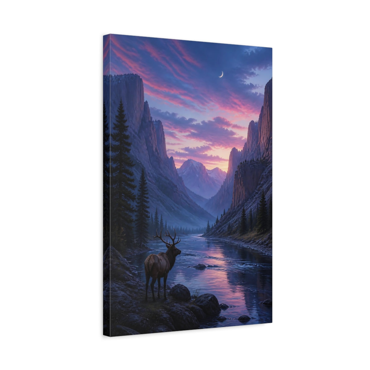 Side Mockup 3. Nature Elk Purple Landscape shown as stretched canvas wall art