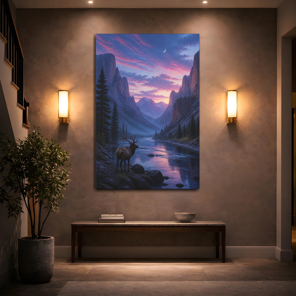 Mockup 2. Nature Elk Purple Landscape shown as stretched canvas wall art