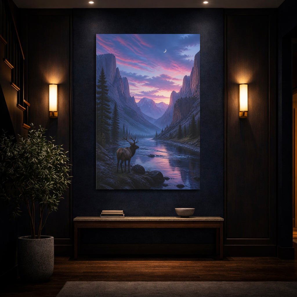 Mockup 4. Nature Elk Purple Landscape shown as stretched canvas wall art